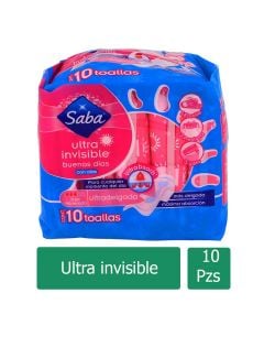 Toallas Sanitarias Saba Ultra Invisible Con Alas Empaque Con 10 Piezas