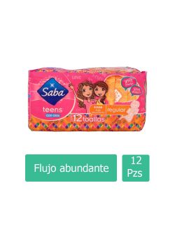 Saba Teens Toallas Sanitarias Regular Con Alas Paquete Con 12 Toallas