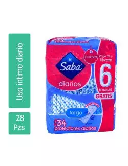 Protectores Diarios Saba Largo Paquete Con 28 Piezas