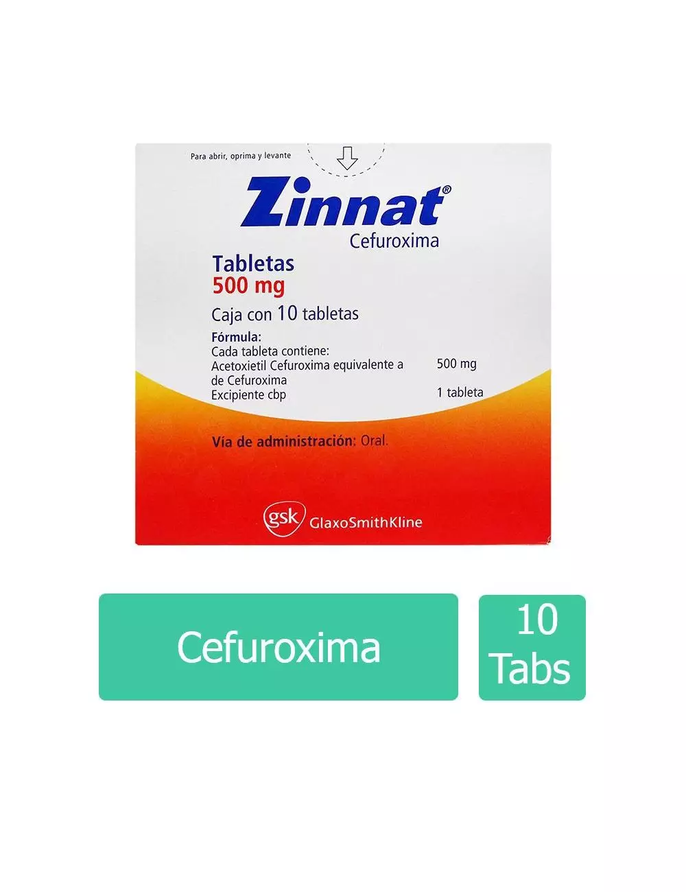 Zinnat  500mg Caja Con 10 Tabletas -RX2