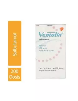 Ventolin 100 Mcg/ 18 g Frasco Con 200 Dosis y Dispositivo Inhalador