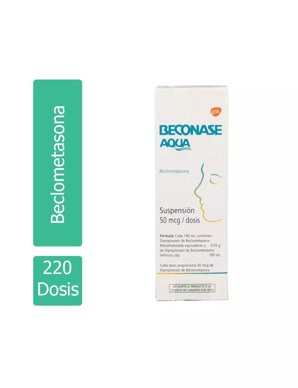 Beconase Aqua 50 mcg/dosis - Frasco 22 mL (220 dosis) | Beclometasona | GSK