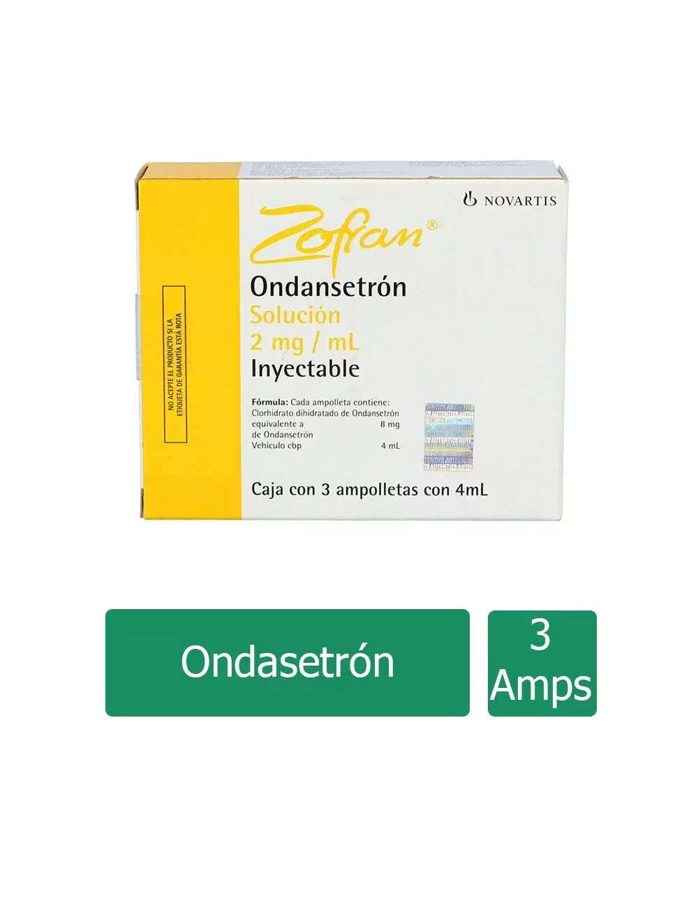 Zofran® 2 mg/ml (Ondansetrón) - 3 Ampolletas de 4 ml - GlaxoSmithKline