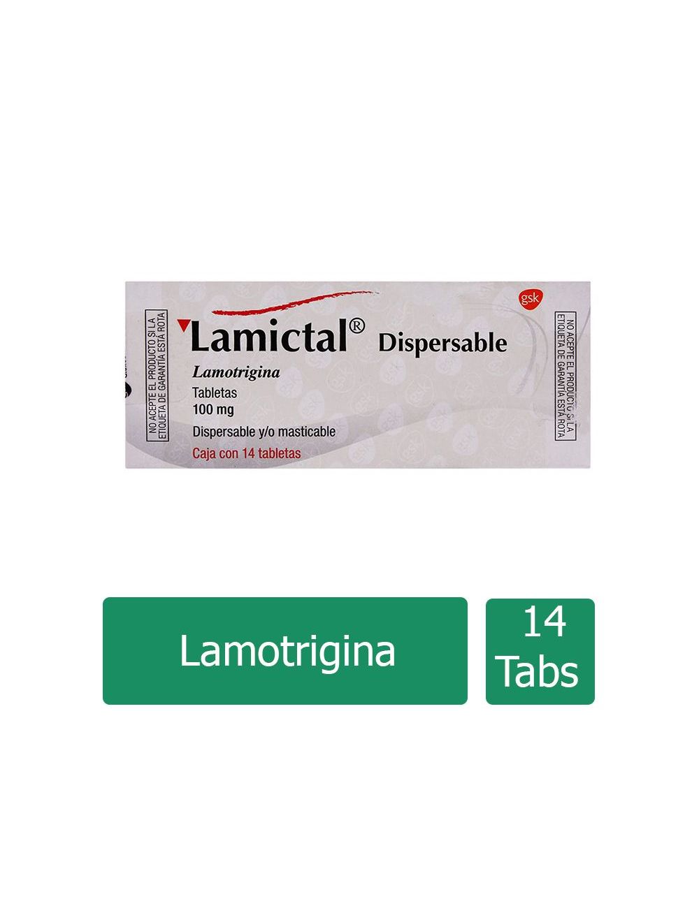 Lamictal Dispersable 100 mg Caja Con 14 Tabletas Sabor Grosella