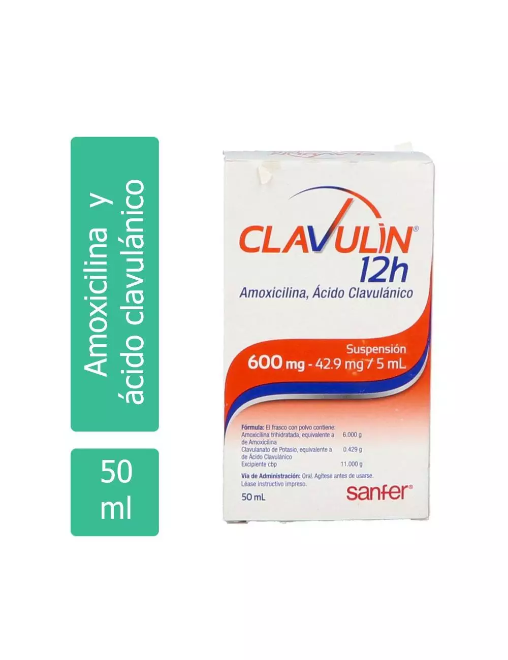 Clavulin 12 H 600 mg Suspensión Caja Con Frasco Con Polvo Para 50 mL -RX2