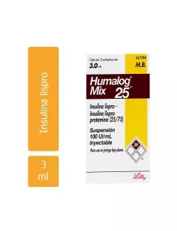 Humalog Mix 25 Solución Inyectable 100 UI / mL Caja Con 2 Cartuchos 3.0 mL Rx3