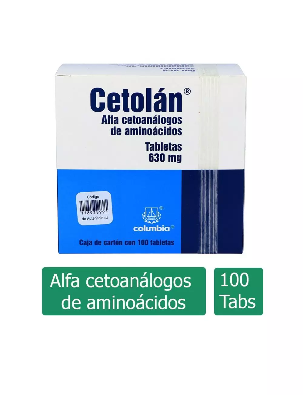 Cetolán® 630 mg (Alfa cetoanálogos de aminoácidos) - 100 Tabletas | Columbia®