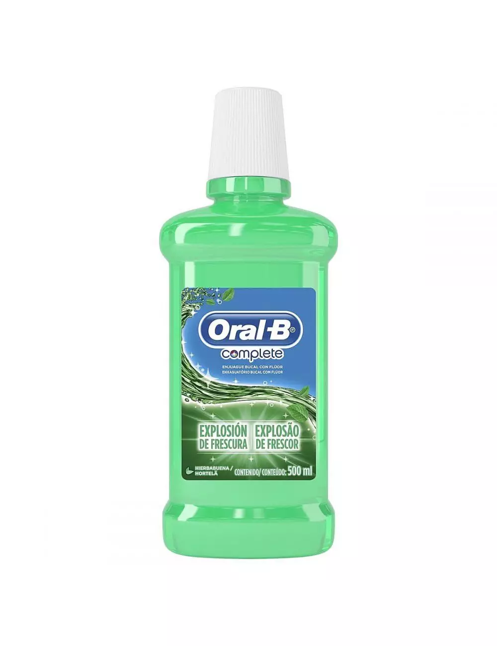 Oral B Complete Enjuague Bucal Sin Alcohol Frasco Con 500mL Sabor Hierbabuena