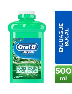 Oral B Complete Enjuague Bucal Sin Alcohol Frasco Con 500mL Sabor Hierbabuena