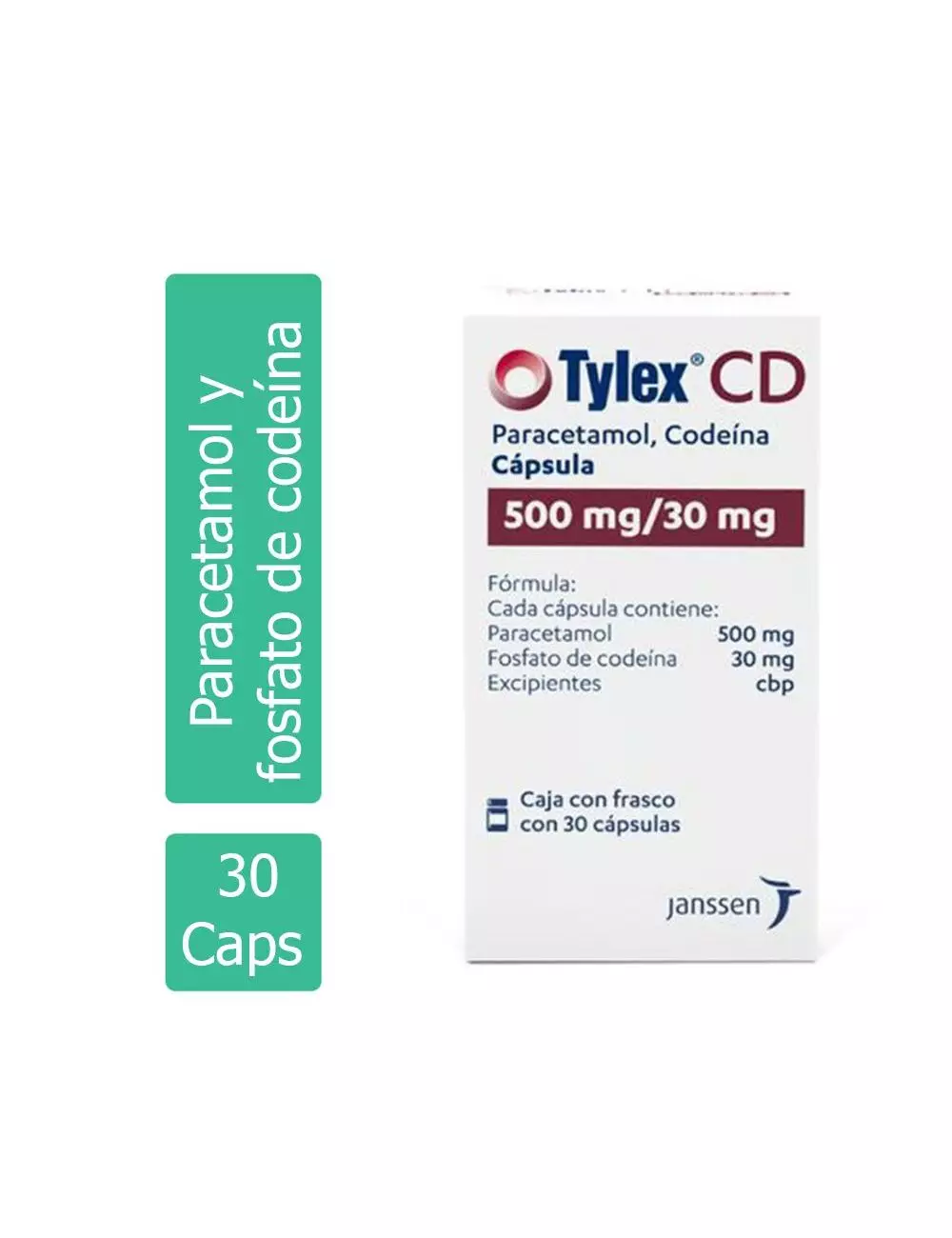 Tylex® CD 500mg/30mg - Frasco con 30 Cápsulas | Paracetamol/Codeína | Janssen-Cilag- Rx1