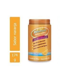 Metamucil Polvo Soluble Instantáneo Sin Azúcar Tarro Con 174 g Sabor Naranja