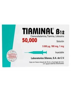 Tiaminal B12 50000 Caja Con Frasco Ámpula De 10 mL y 5 Jeringas