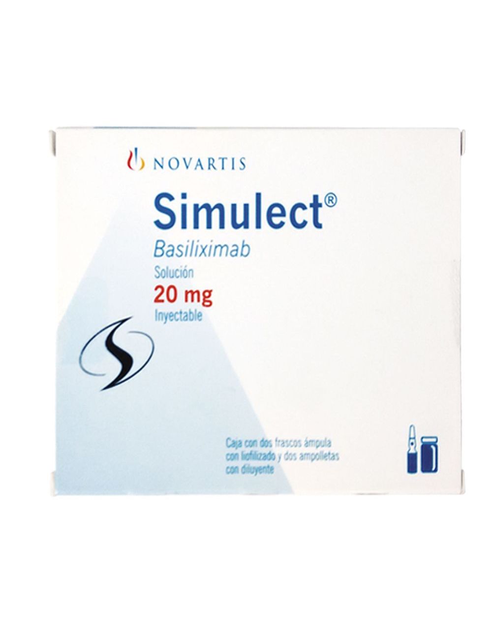 Simulect® 20 mg (Basiliximab) - 2 Ampollas con Liofilizado y Diluyente - Laboratorio Novartis - Rx3