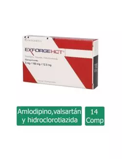 EXFORGE HCT® 5mg/160mg/12.5mg - Caja 14 Comprimidos | Amlodipino/Valsartán/Hidroclorotiazida | Laboratorio Novartis