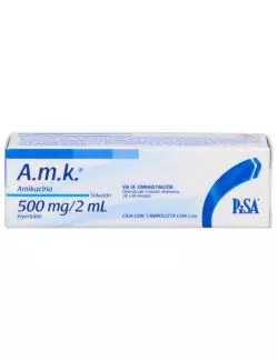 AMK 500 mg Solución inyectable  Caja Con 1 Ampolleta Con 2mL RX2