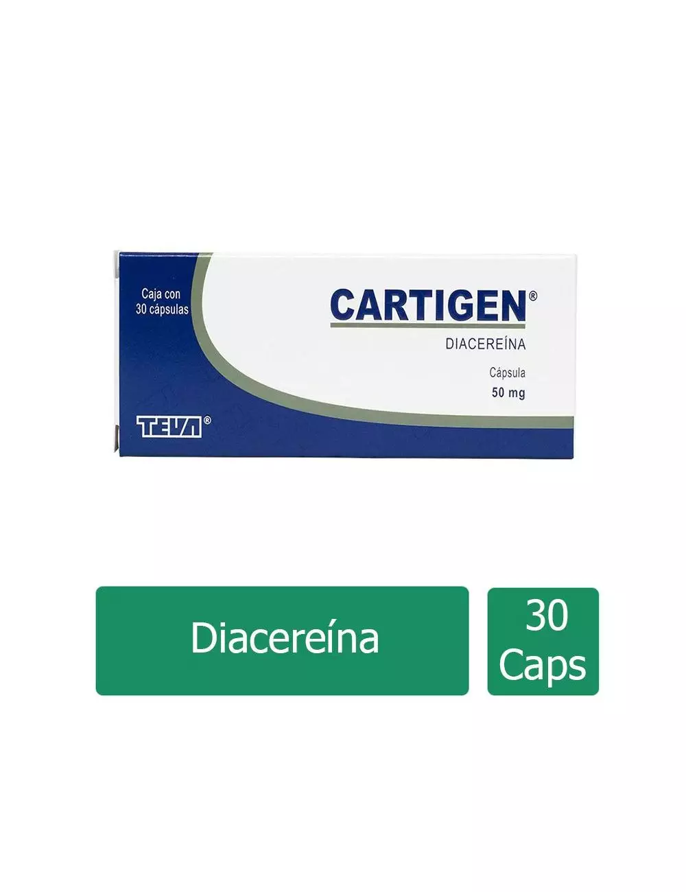 Cartigen® 50 mg - Caja con 30 Cápsulas | Dicareína | Teva