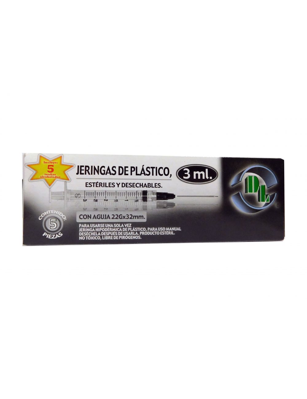 DL Jeringas Desechables De 3mL 22GX32mm Caja Con 5 Piezas