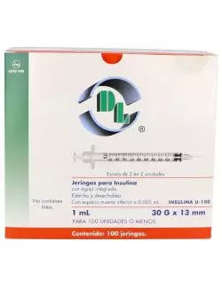 Jeringa Desechable Caja Con 100 Piezas  1 mL  Con Aguja 30 g X 13 MM