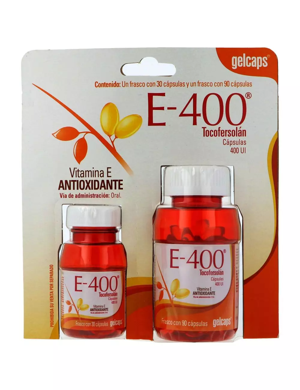 Vitamina E 400 Gelcaps 2 Frascos 1 Con 90 Cápsulas y 1 Con 30 Cápsulas