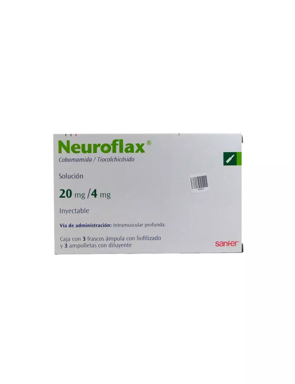 Neuroflax 20mg/4mL Caja x 3 ámpulas + 3 ampolletas con Diluyente.