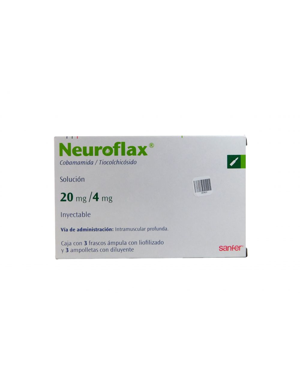 Neuroflax 20mg/4mL Caja x 3 ámpulas + 3 ampolletas con Diluyente.