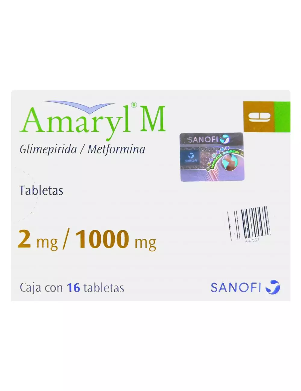 Amaryl M 2 mg / 1000 mg Caja Con 16 Tabletas