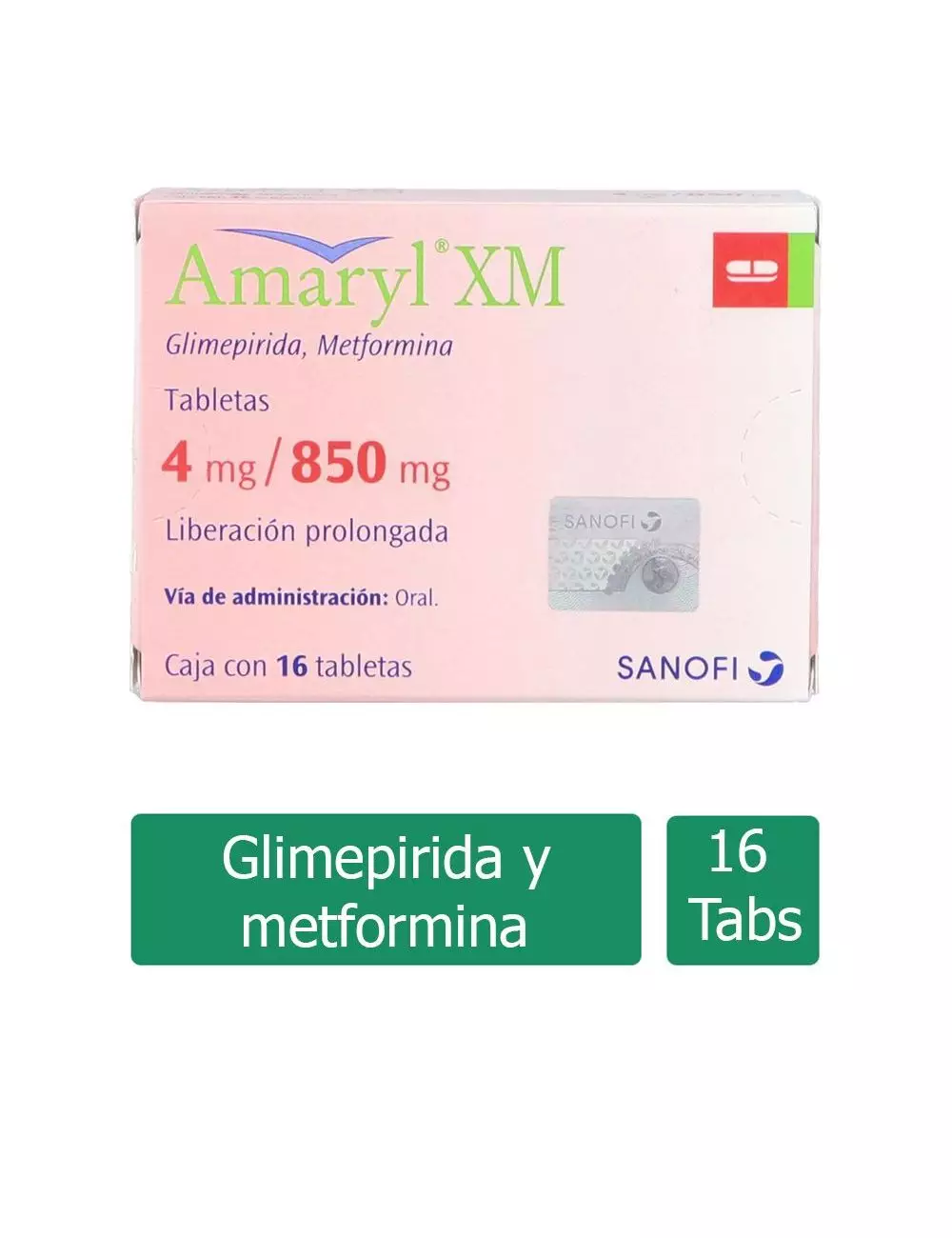 Amaryl® XM 4mg/850mg - 16 Tabletas | Glimepirida/Metformina | SANOFI