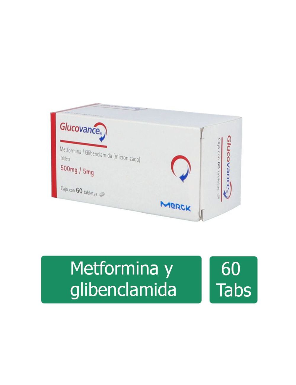 Glucovance® 500 mg/5 mg - Caja con Tabletas | Metformina/Glibenclamida | Merck