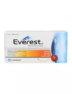 Everest Montelukast 4 mg Caja Con Envase Con 30 Tabletas Masticables