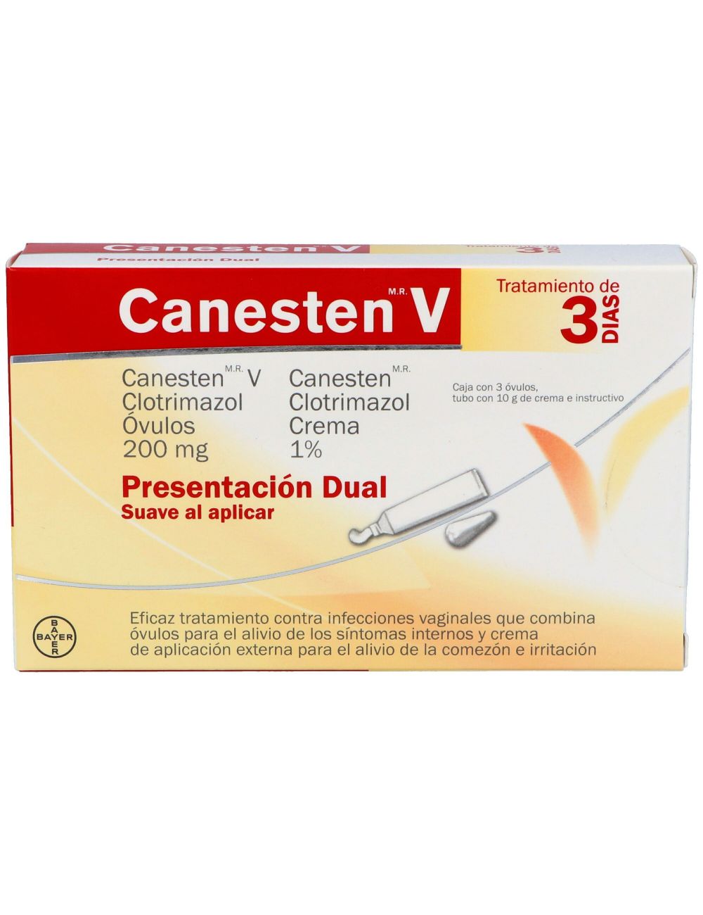 Canesten V Dual 200 mg /1% Caja Con 3 Óvulos Y Tubo Con Crema Con 10 g