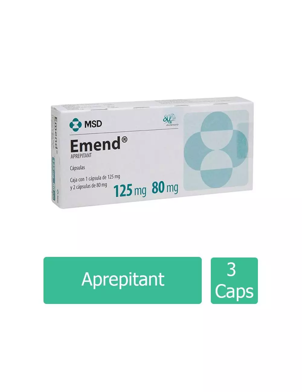 Emend® (Aprepitant) 125 mg y 80 mg - 3 Cápsulas - MSD