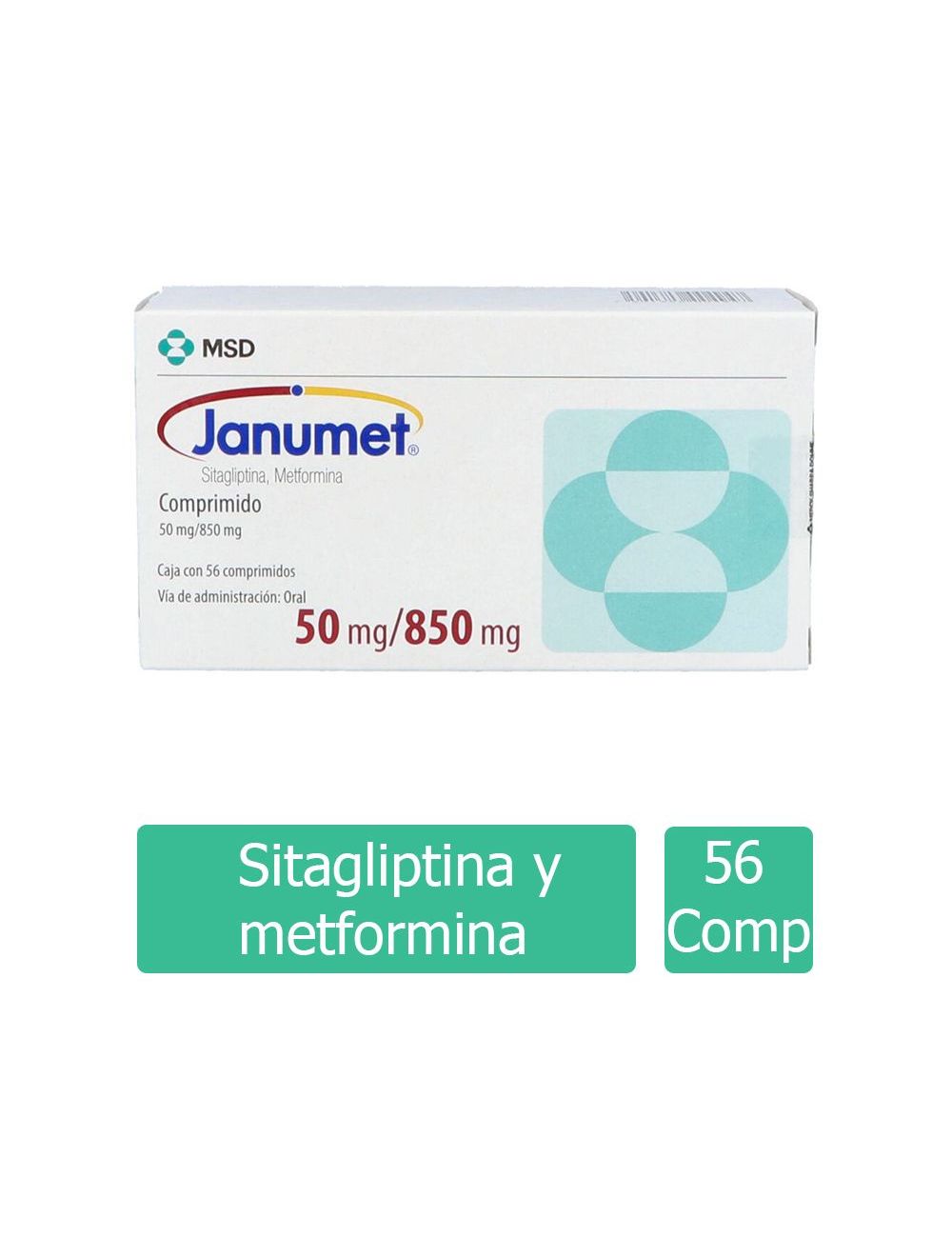 Janumet 50/850 mg Caja 56 Comprimidos Farmalisto Mx