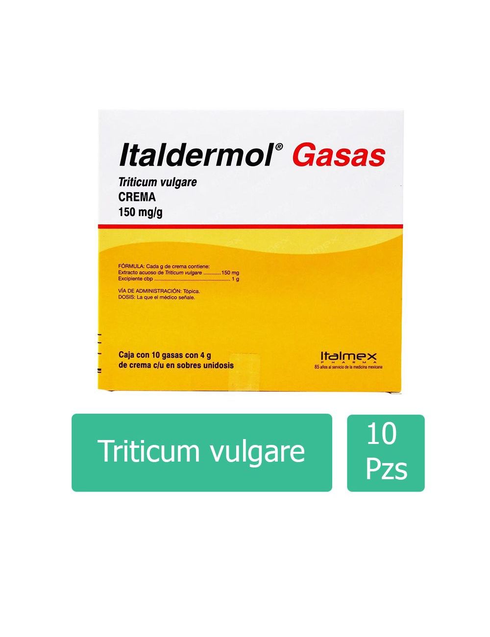 Italdermol® 150mg/g (Triticum vulgare) - Caja con 10 Gasas (4g c/u) - Italmex Pharma