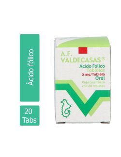 Ácido Fólico 5 mg Caja Con Frasco Con 20 Tabletas