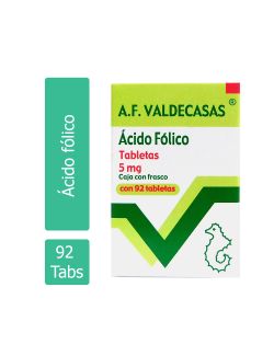 Ácido Fólico 5 mg Caja Con Frasco Con 92 Tabletas