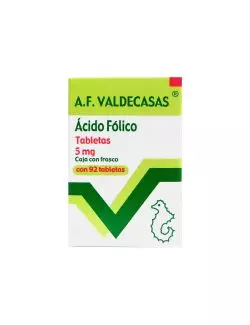 Ácido Fólico 5 mg Caja Con Frasco Con 92 Tabletas