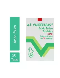 Ácido Fólico 5 mg Caja Con Frasco Con 50 Tabletas