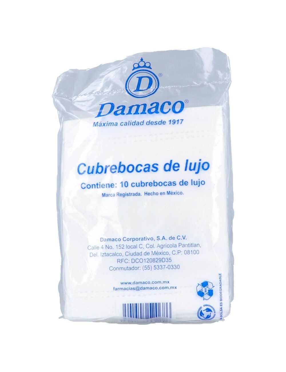 Damaco Cubrebocas De Lujo Bolsa Con 10 Piezas