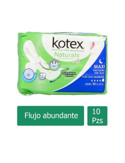 KOTEX MAXI MANZANILLA PAQUETE CON 10 TOALLAS FEMENINAS CON ALAS