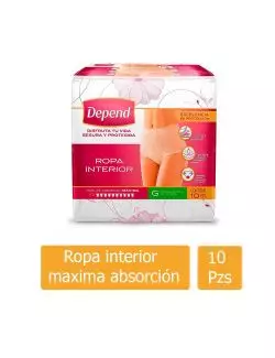 Ropa Interior Depend Mujer Talla Grande 44-54 Bolsa Con 10 Piezas