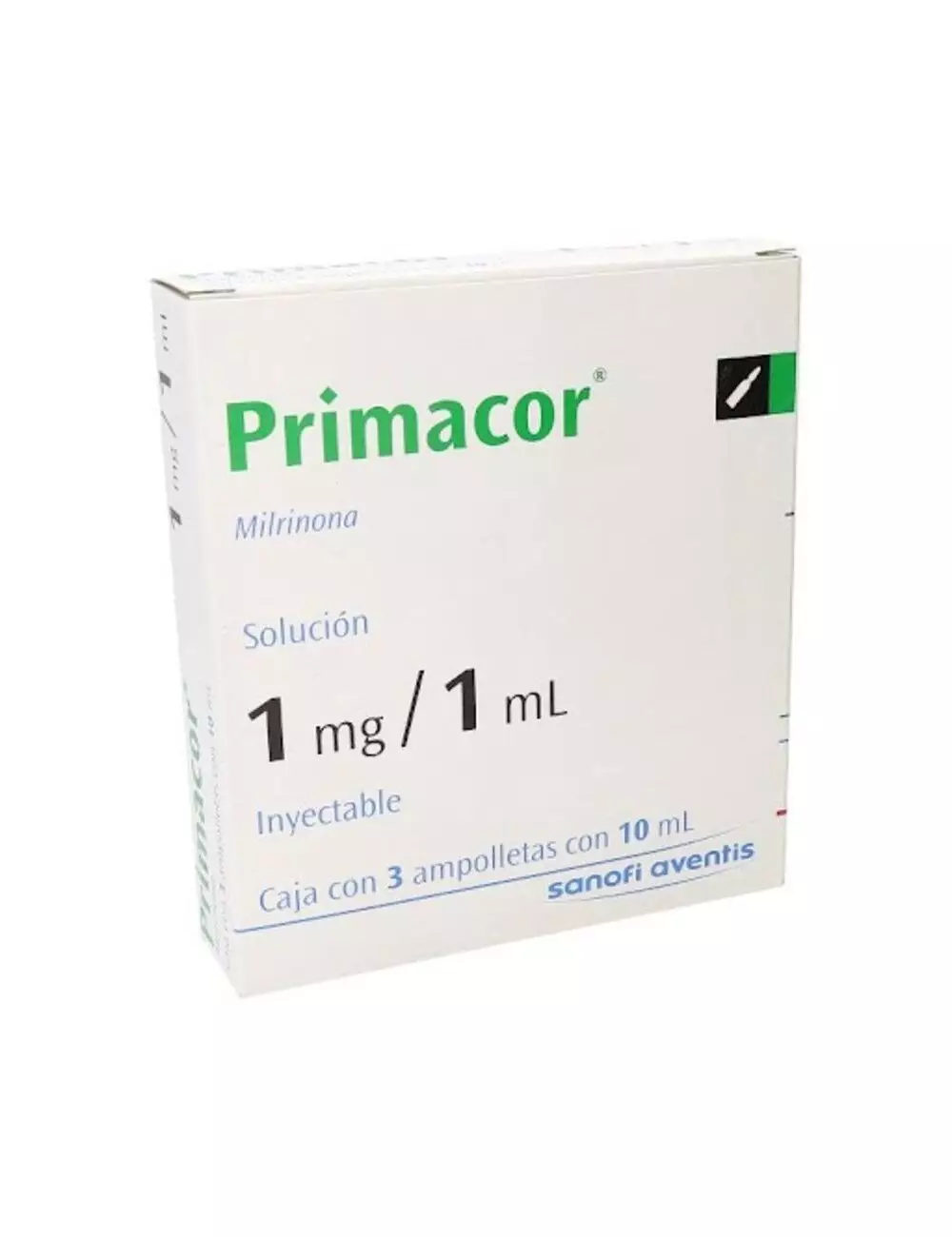 Primacor® 1 mg/ml (Milrinona) - Caja con 3 ampolletas de 10 ml - Sanofi