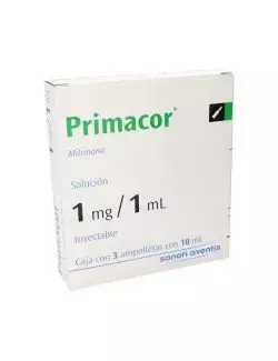 Primacor® 1 mg/ml (Milrinona) - Caja con 3 ampolletas de 10 ml - Sanofi