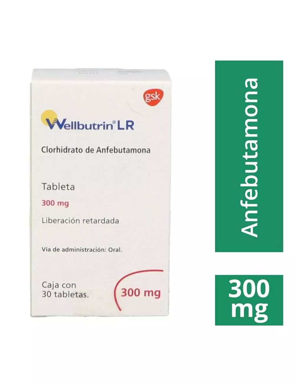 Wellbutrin® LR 300 mg (Clorhidrato de Anfebutamona) - 30 Tabletas |GSK