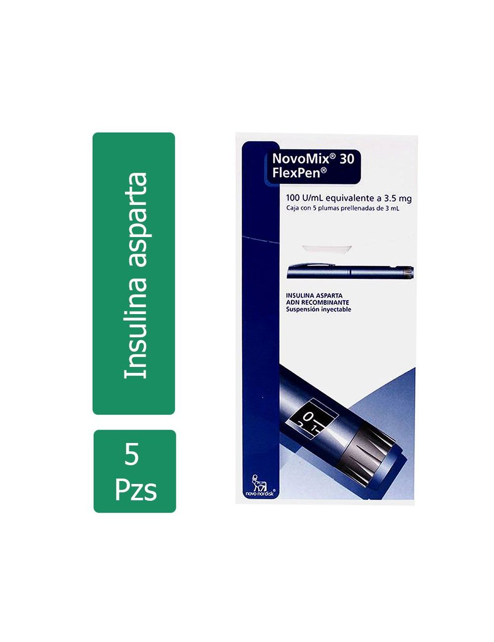 NovoMix® 30 Flexpen® 100 U/ml (Insulina Asparta) - 5 Plumas Prellenadas - Novo Nordisk- RX3