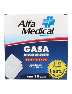 Gasa Absorbente Esterilizada Alfa Caja Con 10 Gasas 10 X 10 cm