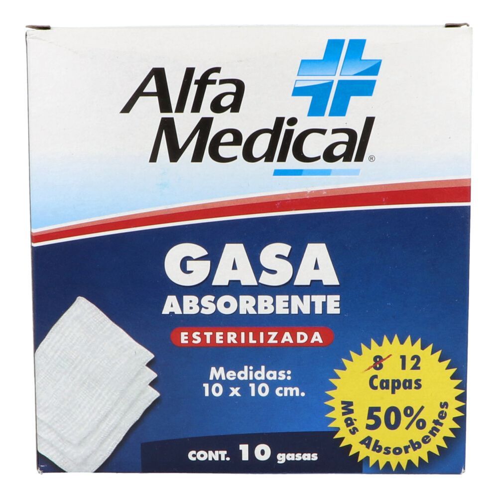 dominar acidez A rayas Precio Gasa absorbente esterilizada alfa 10 pzas | Farmalisto MX