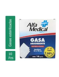 Gasa Absorbente Esterilizada Alfa Caja Con 10 Gasas 10 X 10 cm