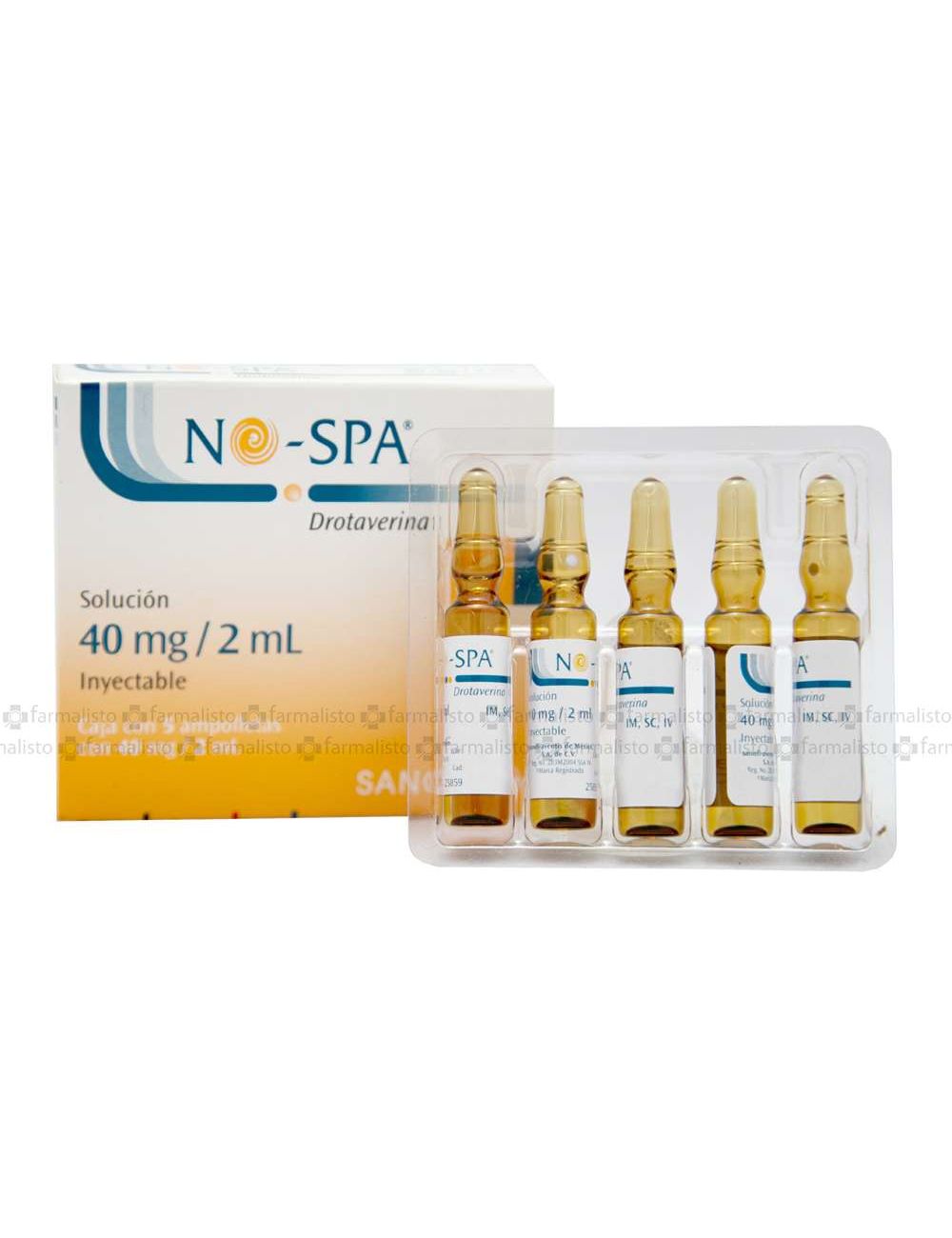 No–Spa Solución 40 mg/ 2 mL Inyectable Caja Con 5 Ampolletas