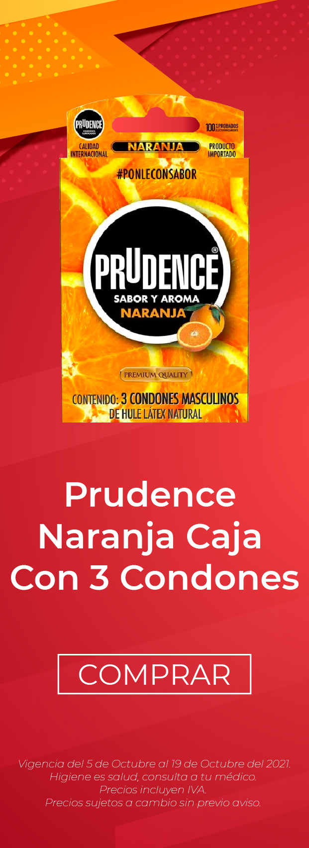 Prudence naranja con 3 condones al mejor precio